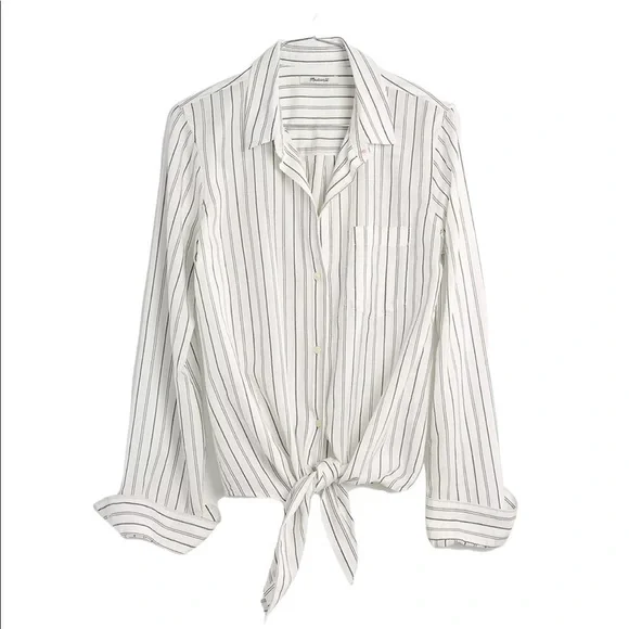 MADEWELL Tie-Front Shirt in Darcy Stripe - Picture 3 of 7